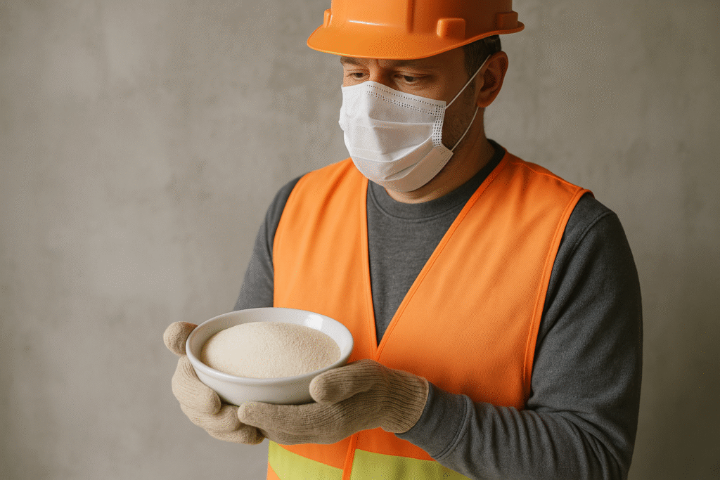 Worker safely handling HPMC powder