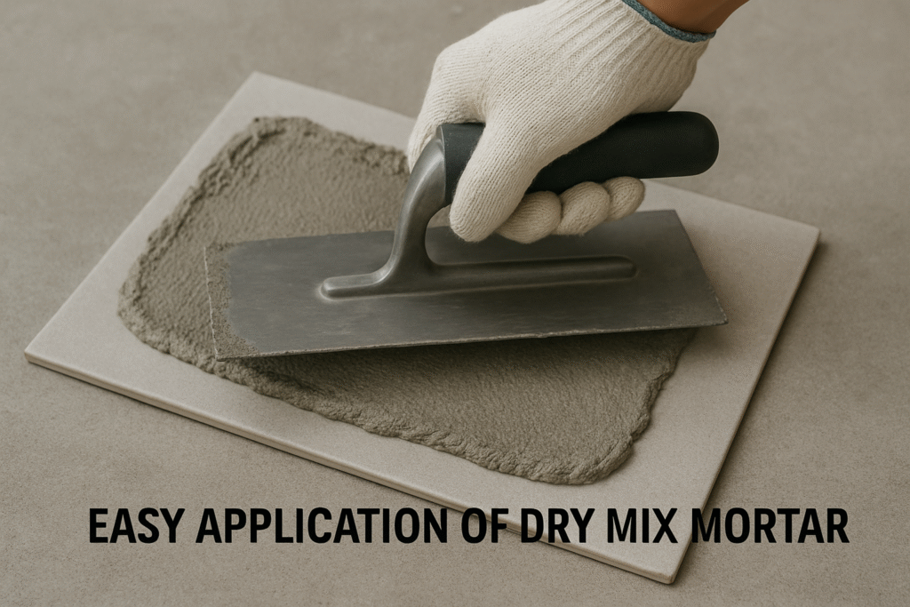 Worker using dry mix mortar on construction site