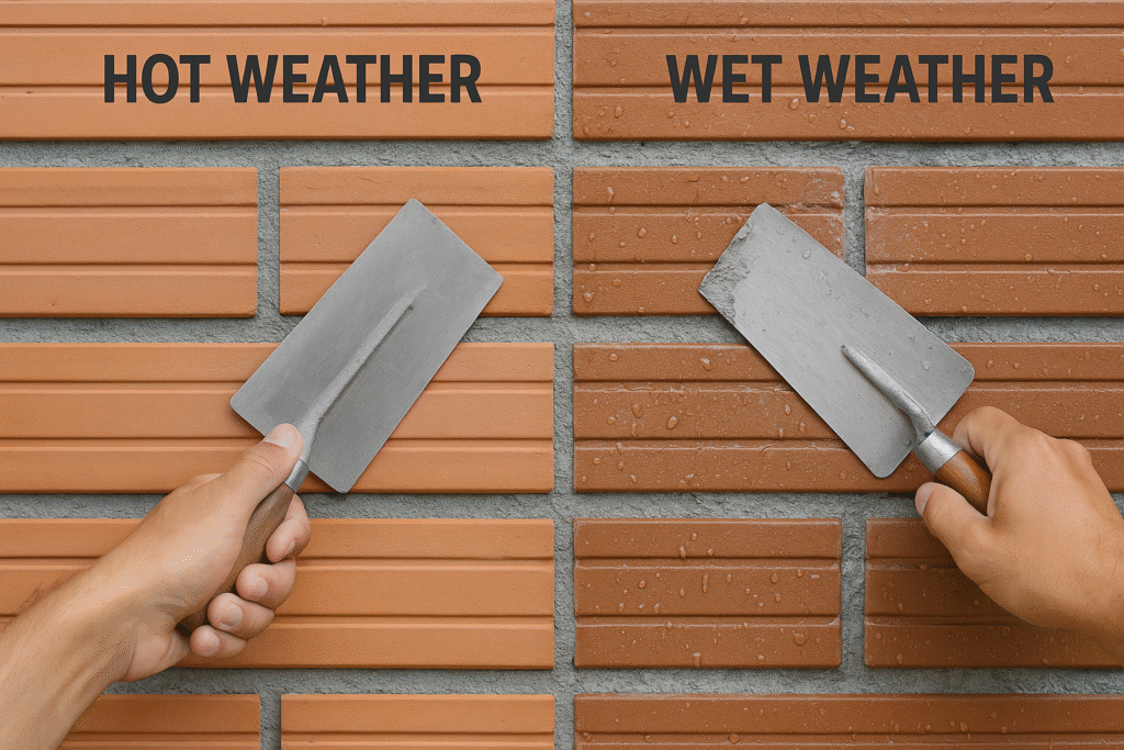 Masonry mortar application in different weather conditions