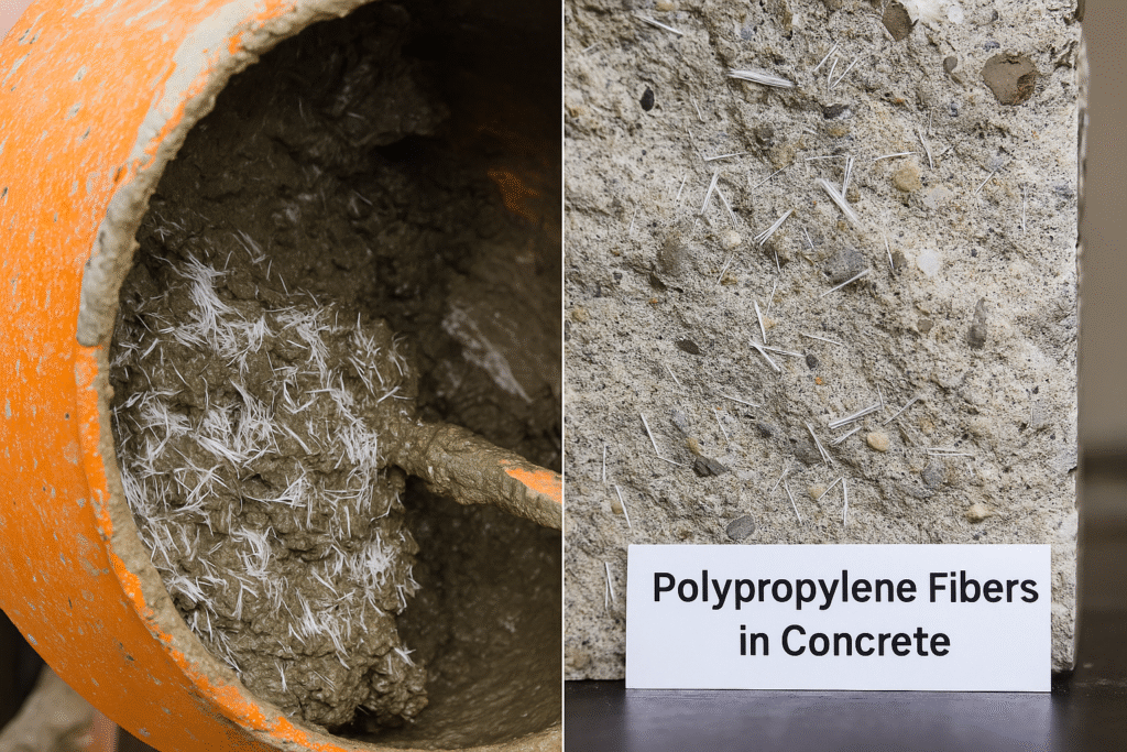 Polypropylene fibers mixed in concrete