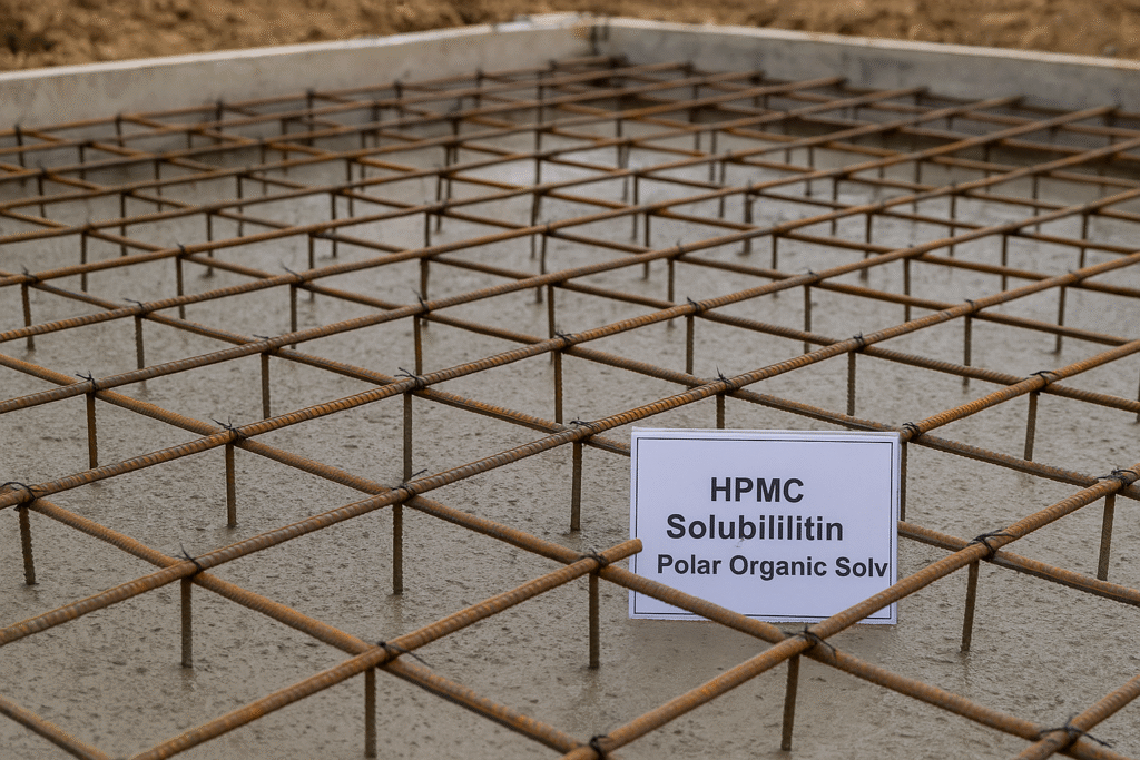 Rebar grid in concrete foundation