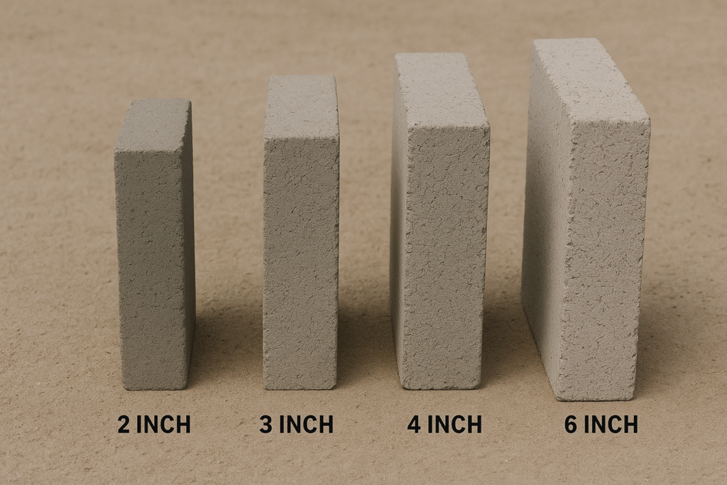 concrete of different thicknesses