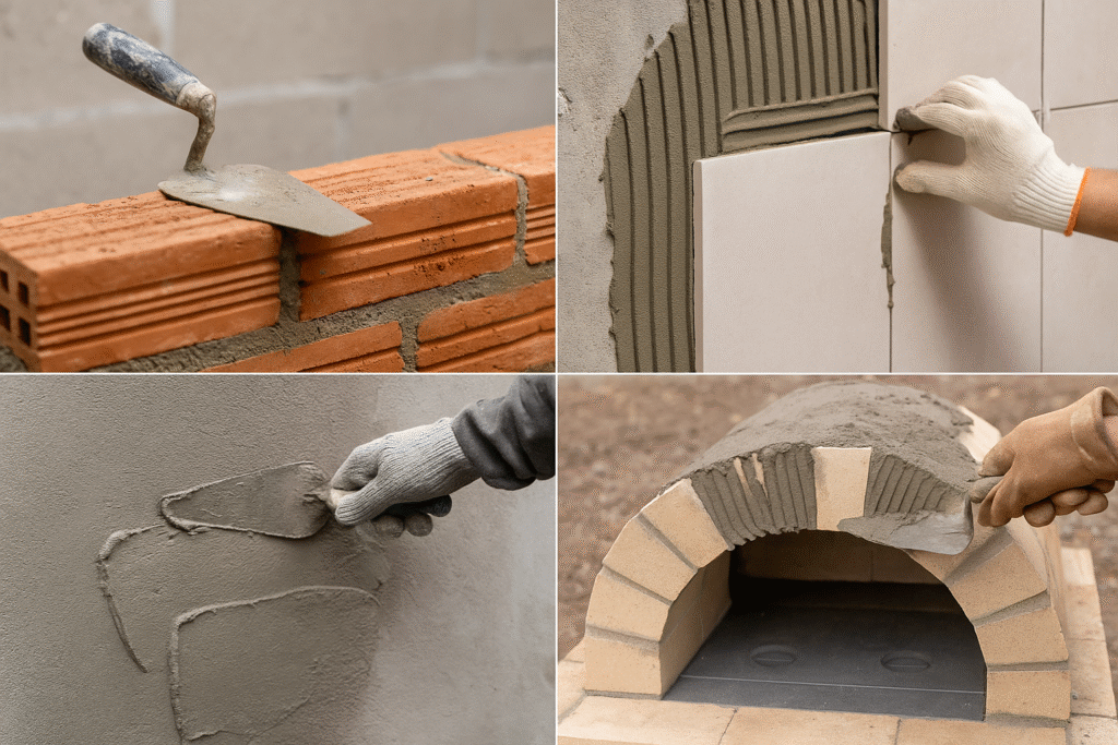 Different mortar applications in construction