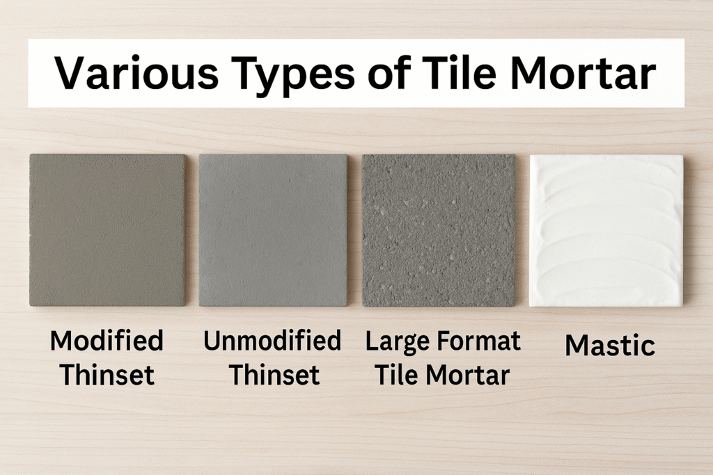 Various types of tile mortar