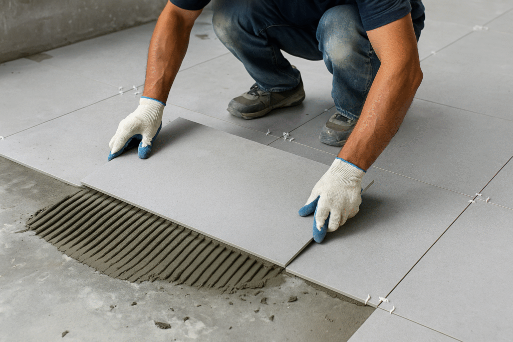 Large format tile installation