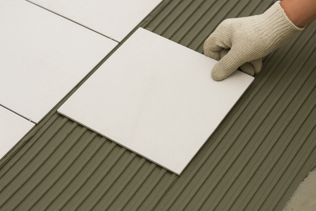 alt with tile installation using adhesive