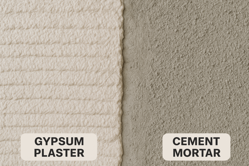 comparison of gypsum and cement mortar