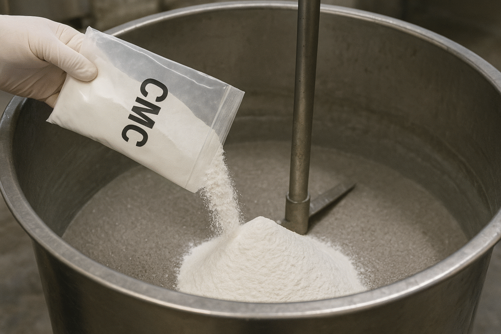 CMC being added to an industrial mixture
