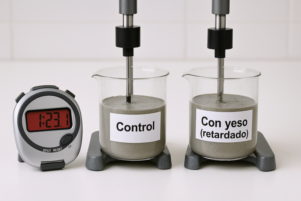 Prueba de tiempo de fraguado con yeso como retardador