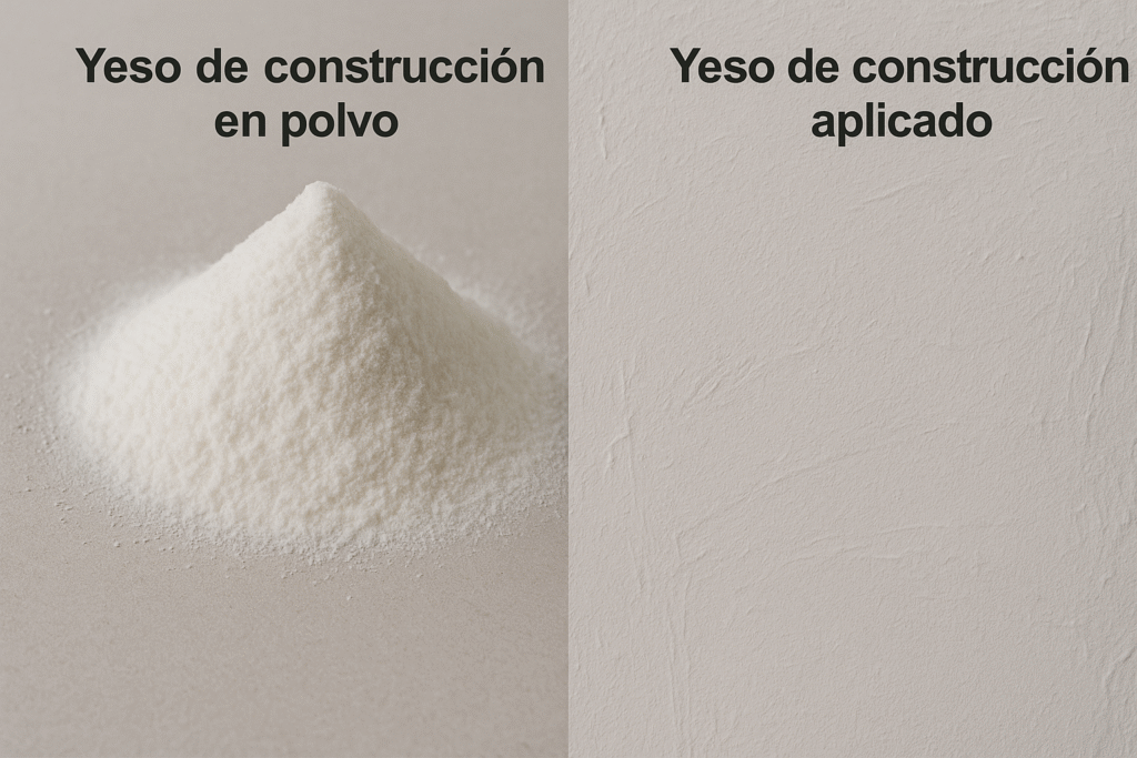 Yeso de construcción en polvo y aplicado