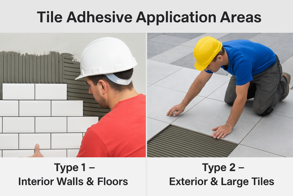 Tile adhesive application areas