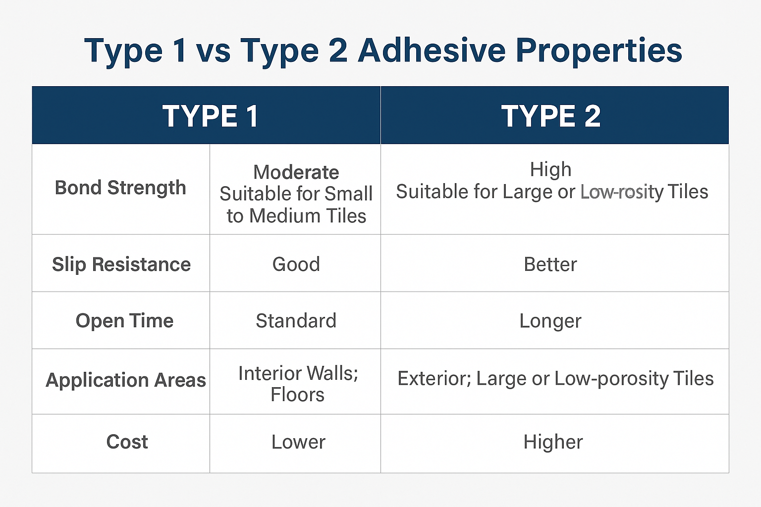 Type 1 vs Type 2 adhesive properties