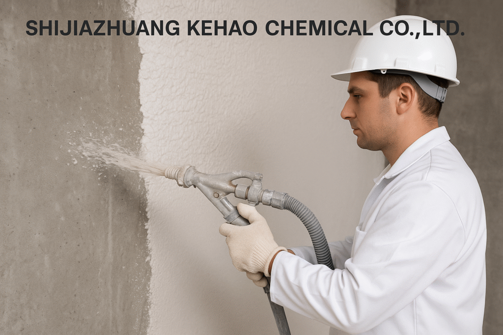 Machine spray gypsum plaster application