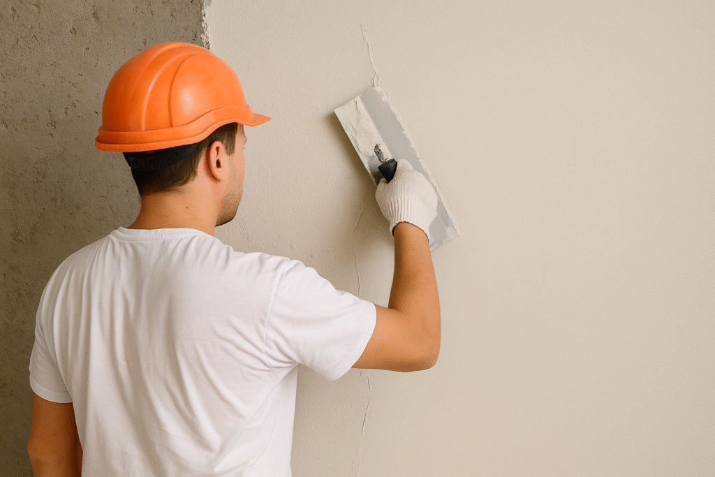 gypsum plaster application on wall