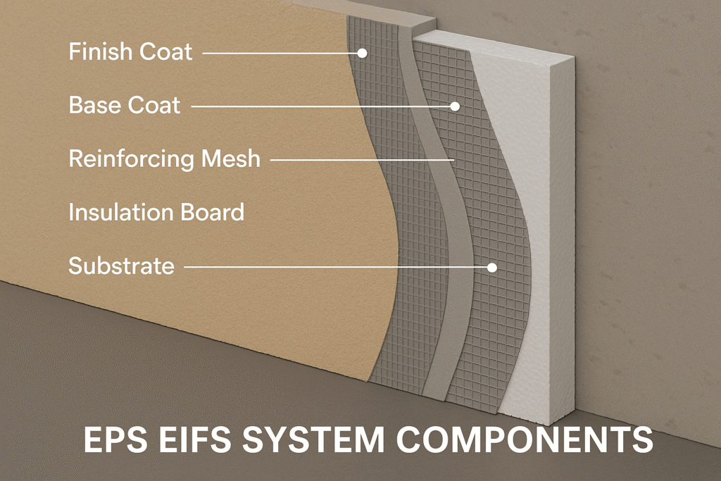 Expanded polystyrene EIFS system layers