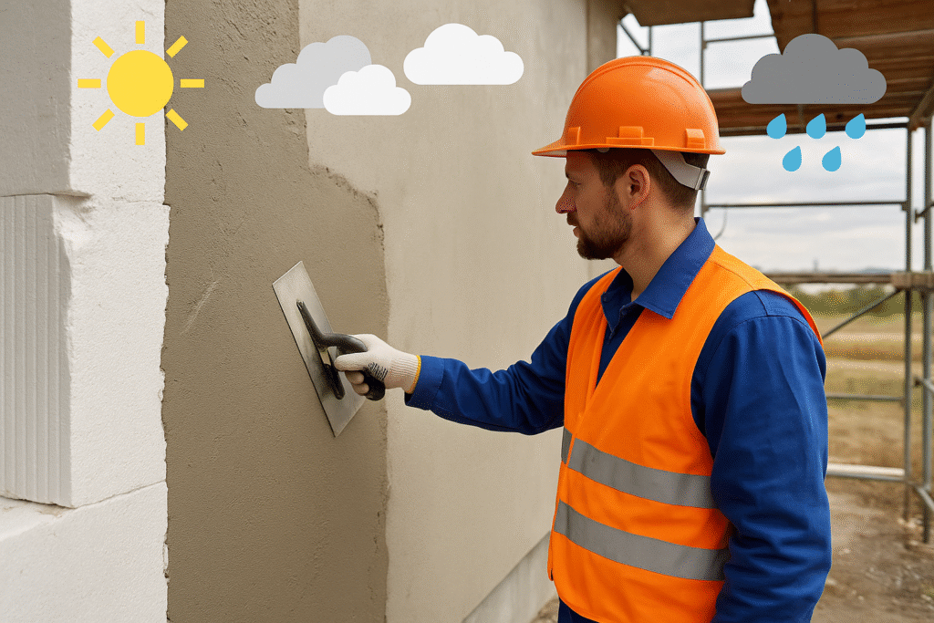 Construction site with HPMC application in different weather conditions
