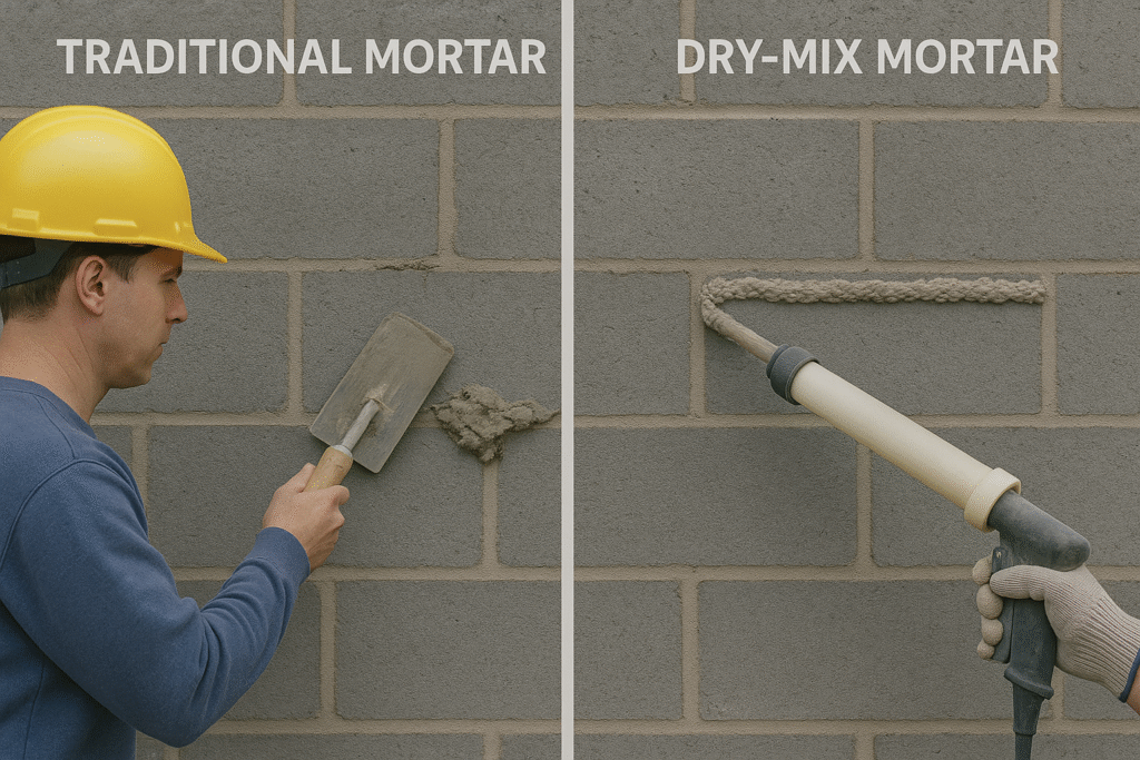 comparison of traditional vs dry-mix mortar application
