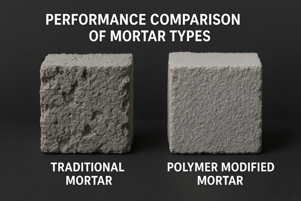 Performance comparison of mortar types Comparison of traditional vs polymer modified mortar