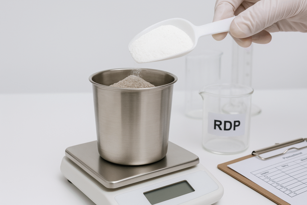 Laboratory formulation testing Mortar formulation with RDP powder
