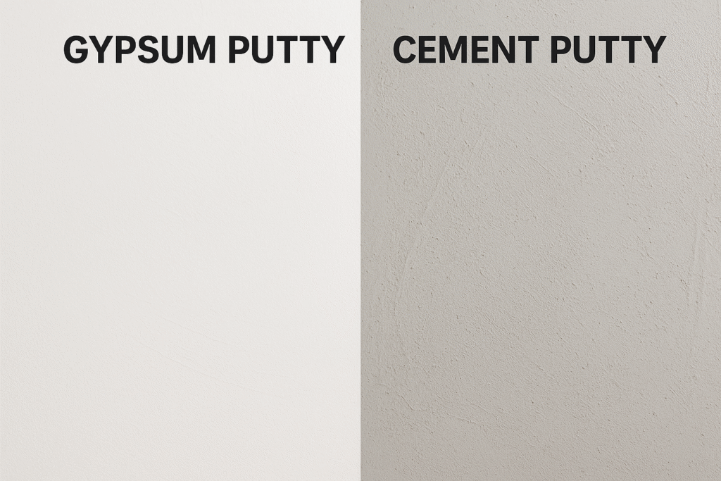 Side-by-side comparison of gypsum and cement putty application side by side application comparison