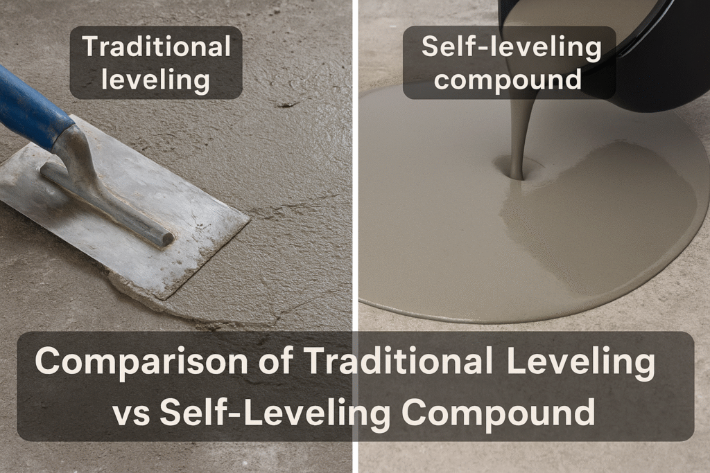 Comparison of traditional leveling vs self-leveling compound self-leveling compound benefits