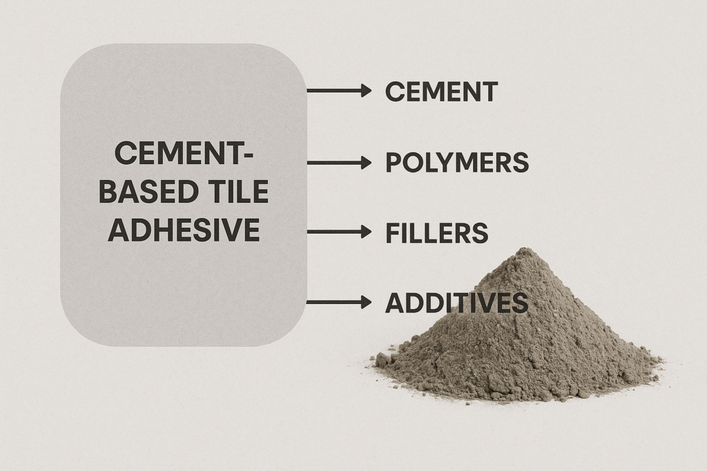 Component breakdown of cement-based tile adhesives tile adhesive composition diagram