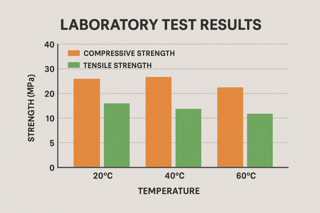 Laboratory test results showing strength values across temperatures experimental testing results chart