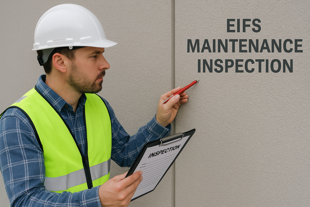 Professional conducting EIFS system evaluation EIFS maintenance inspection
