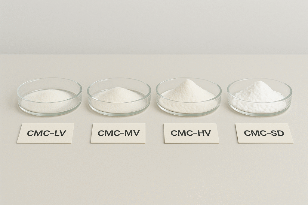 Various grades of CMC samples alt with different CMC grades comparison