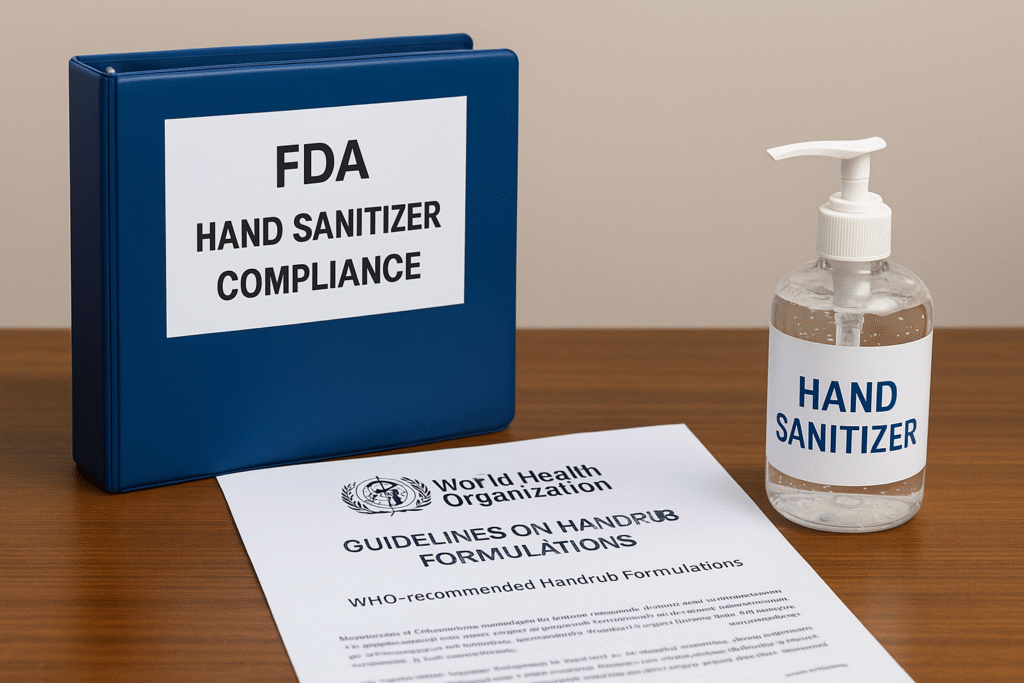 Official hand sanitizer production guidelines WHO and FDA guideline documents