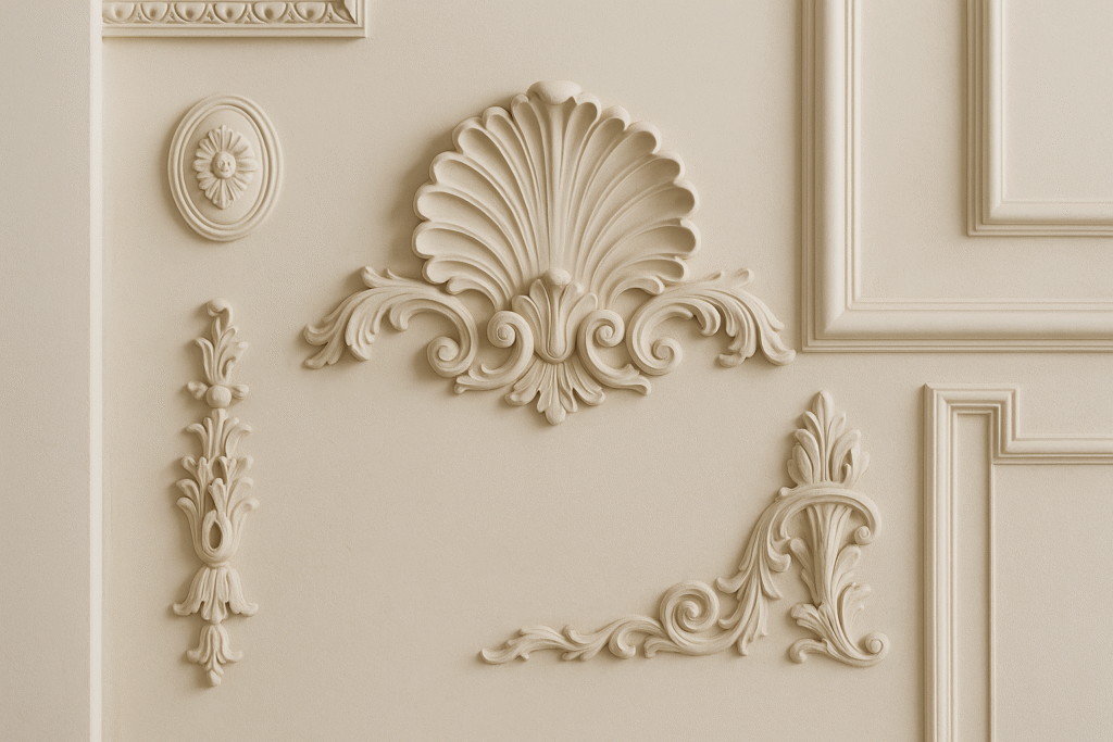 Ornamentos decorativos elaborados feitos com gesso detalhes decorativos em gesso