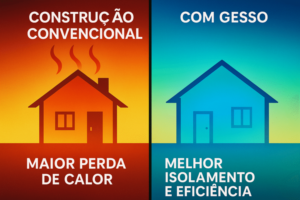 Imagem térmica comparando construção com gesso e materiais convencionais eficiência energética com gesso