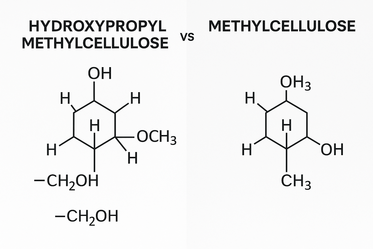 HPMC vs MC molecular structure Hydroxypropyl Methylcellulose vs Methylcellulose comparison