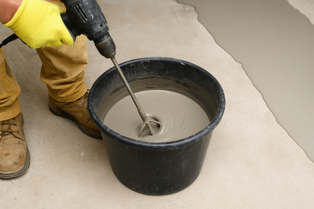 Proper mixing consistency of self leveling mortar self leveler mixed with correct water ratio