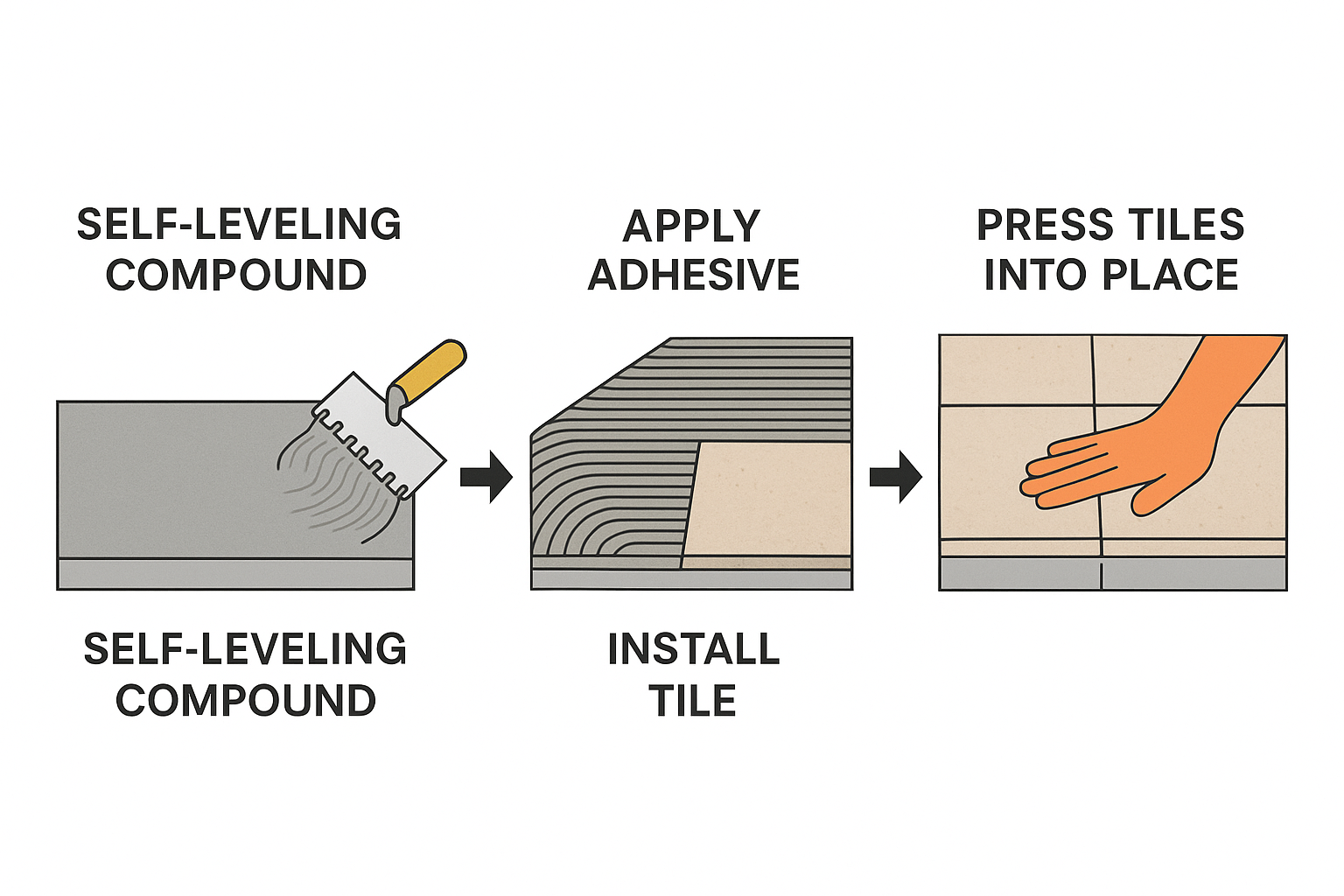 Installing tile on properly dried self leveling compound tiling on self leveling compound