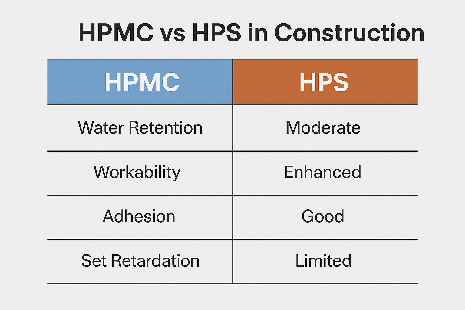 HPMC vs HPS in construction alt with construction additives comparison