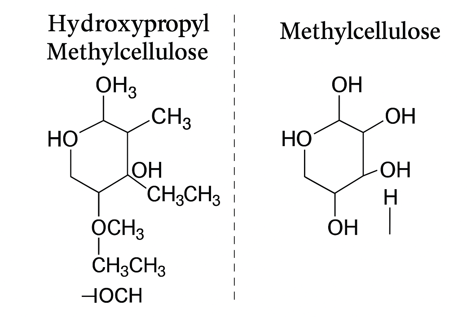 Chemical structure comparison of HPMC vs MC
