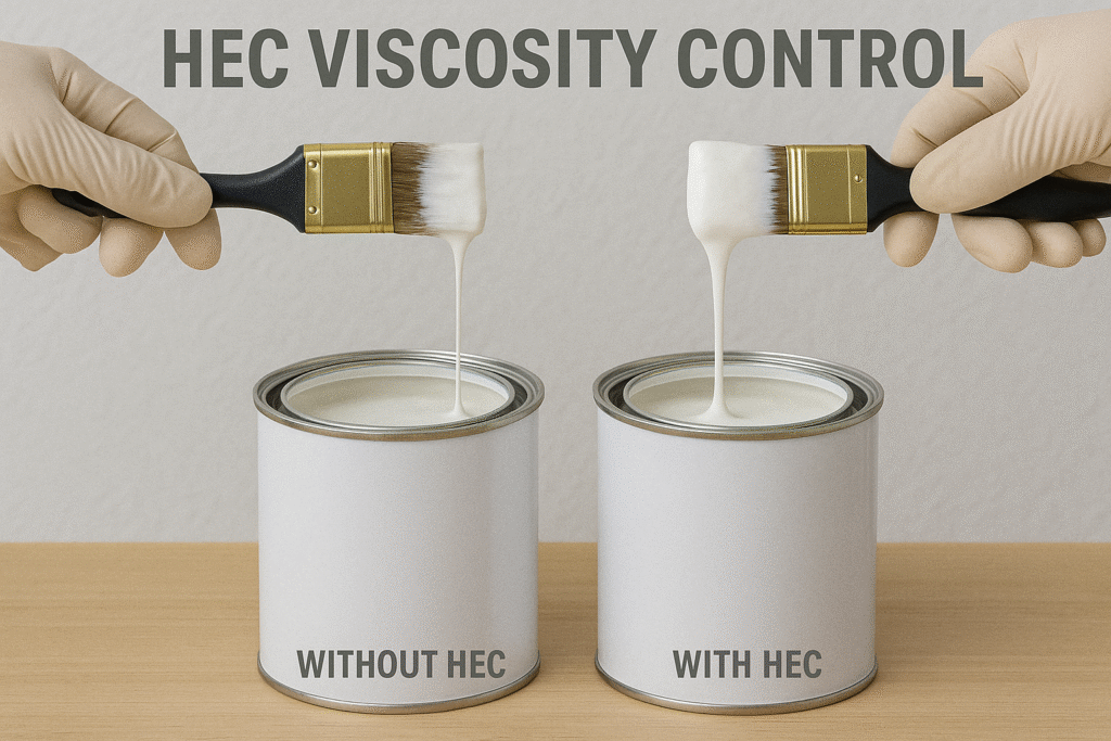 Viscosity comparison of paints with and without Kehao HEC HEC viscosity control demonstration in paint