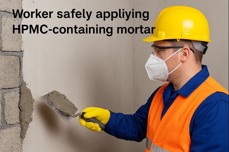 Worker safely applying HPMC-containing mortar