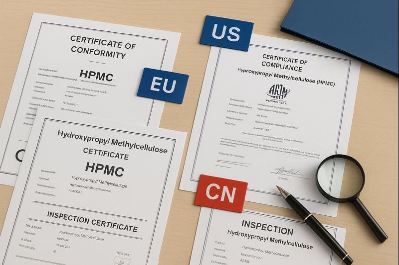 HPMC certification documents from different countries