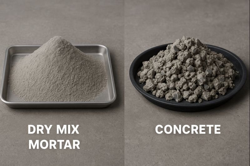 Dry mix mortar and concrete side by side Construction materials comparison