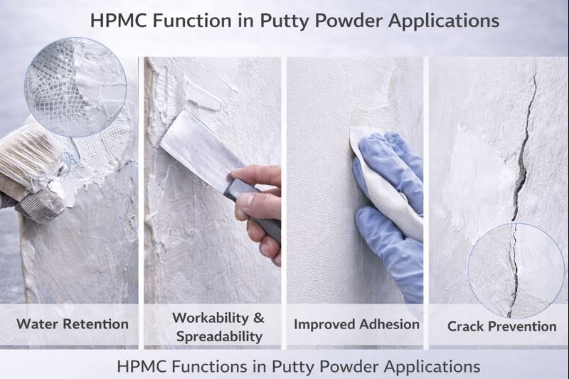 HPMC function in putty powder application demonstration