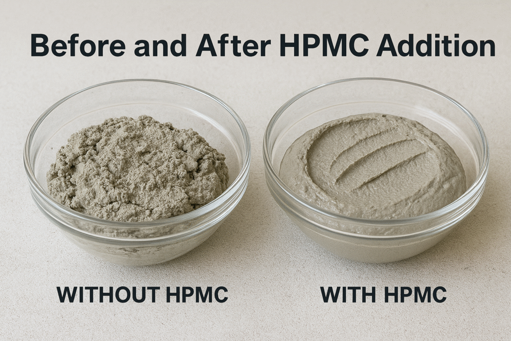 Comparison of mortar with and without HPMC Before and after HPMC addition to mortar
