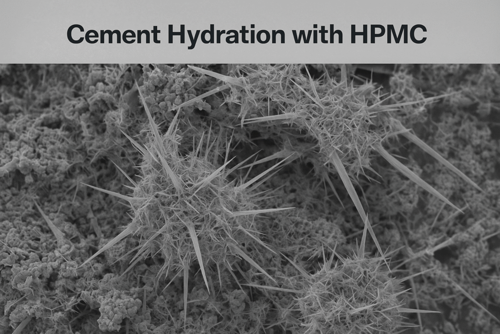 Microscopic view of cement hydration with HPMC Cement hydration with HPMC