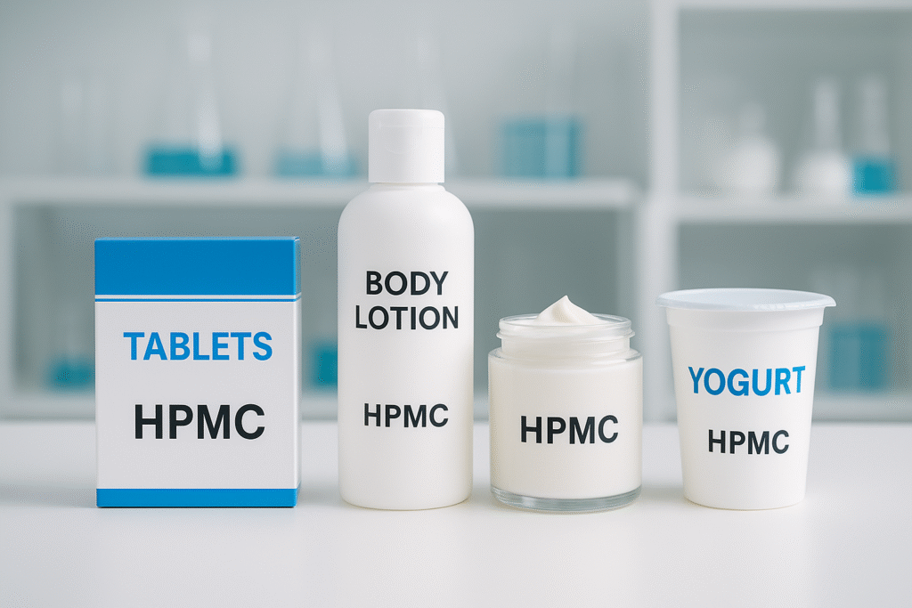 Products from different industries using HPMC Various products containing HPMC