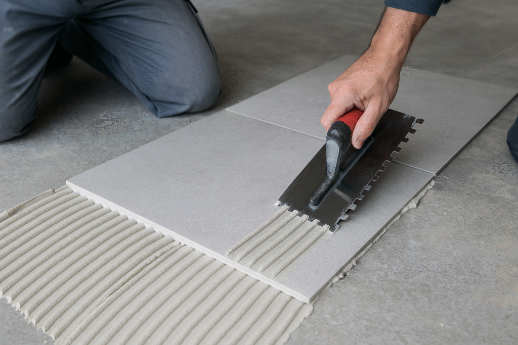 Professional tile installation using HPMC-enhanced adhesive Tile installation with HPMC-enhanced adhesive