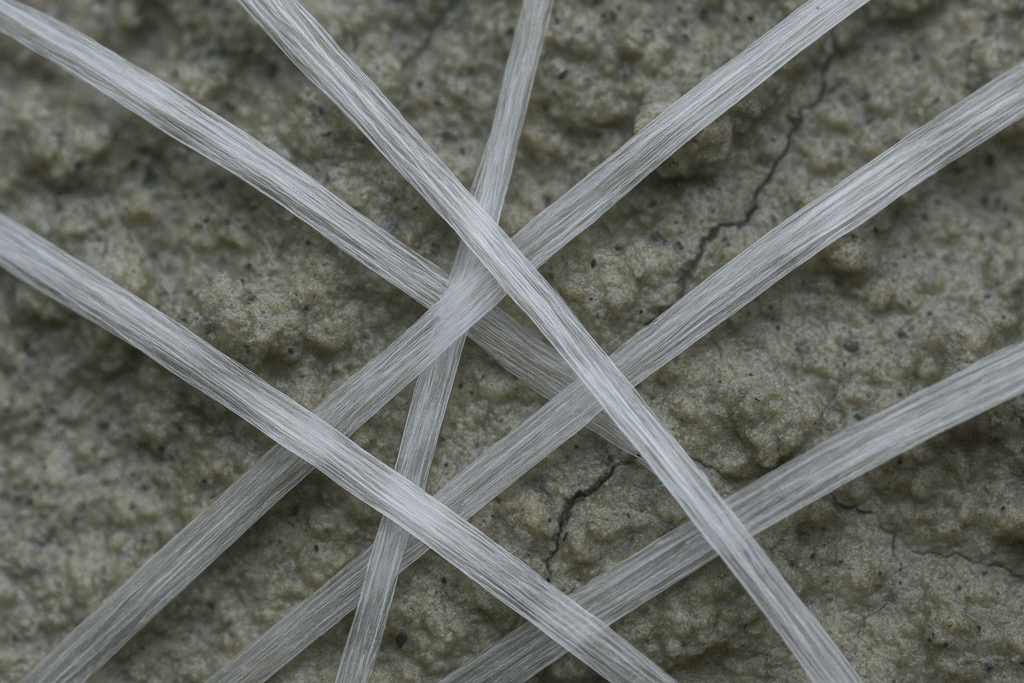 Microscopic view of PP fibers in concrete