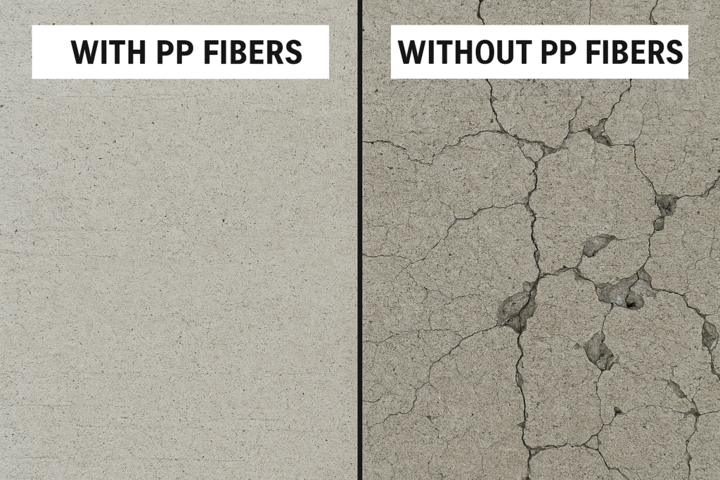Concrete durability comparison Comparison of concrete with and without PP fibers after years of use