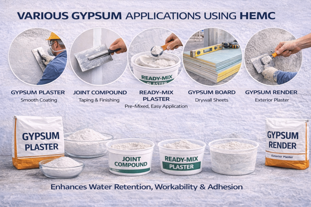 Various gypsum applications using HEMC