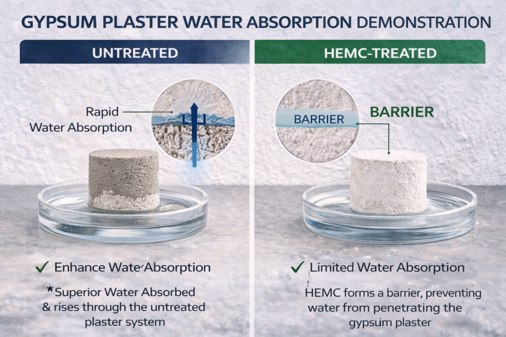 Gypsum plaster water absorption demonstration